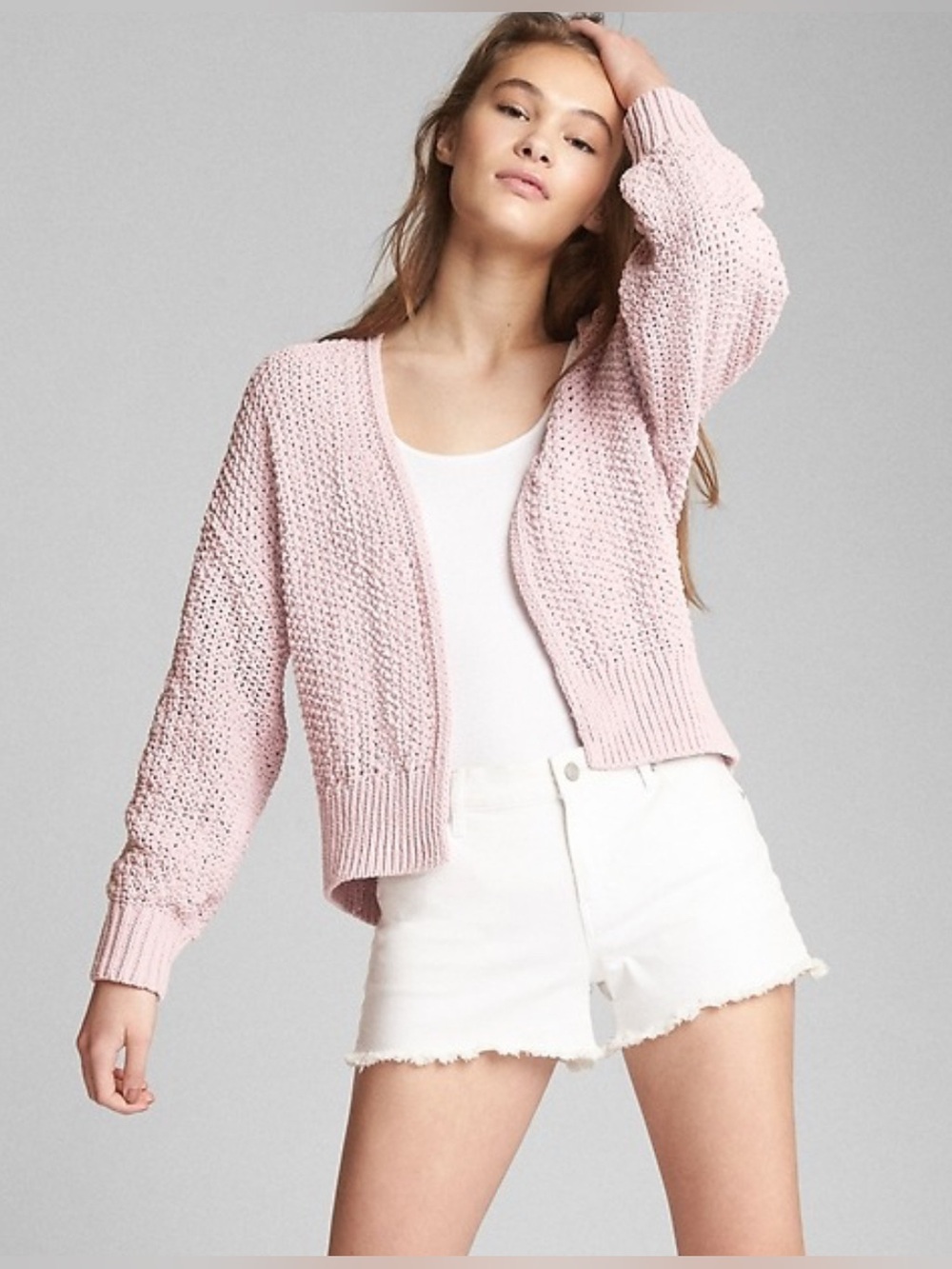 GAP Womens Quartz Pink Knit Balloon Sleeve Open Cardigan Sweater NEW size Small